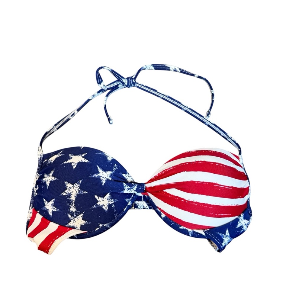 Xhilaration Blue and Red flag Stars and Stripes Bikini Top Size Medium EUC